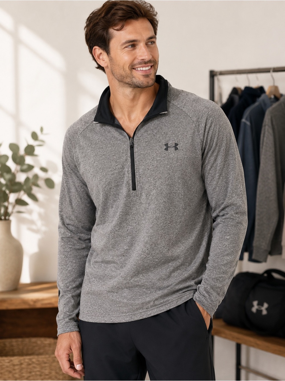 NWT Under Armour HeatGear Men's Quarter Zip Pullover – XXL – Gray/Black